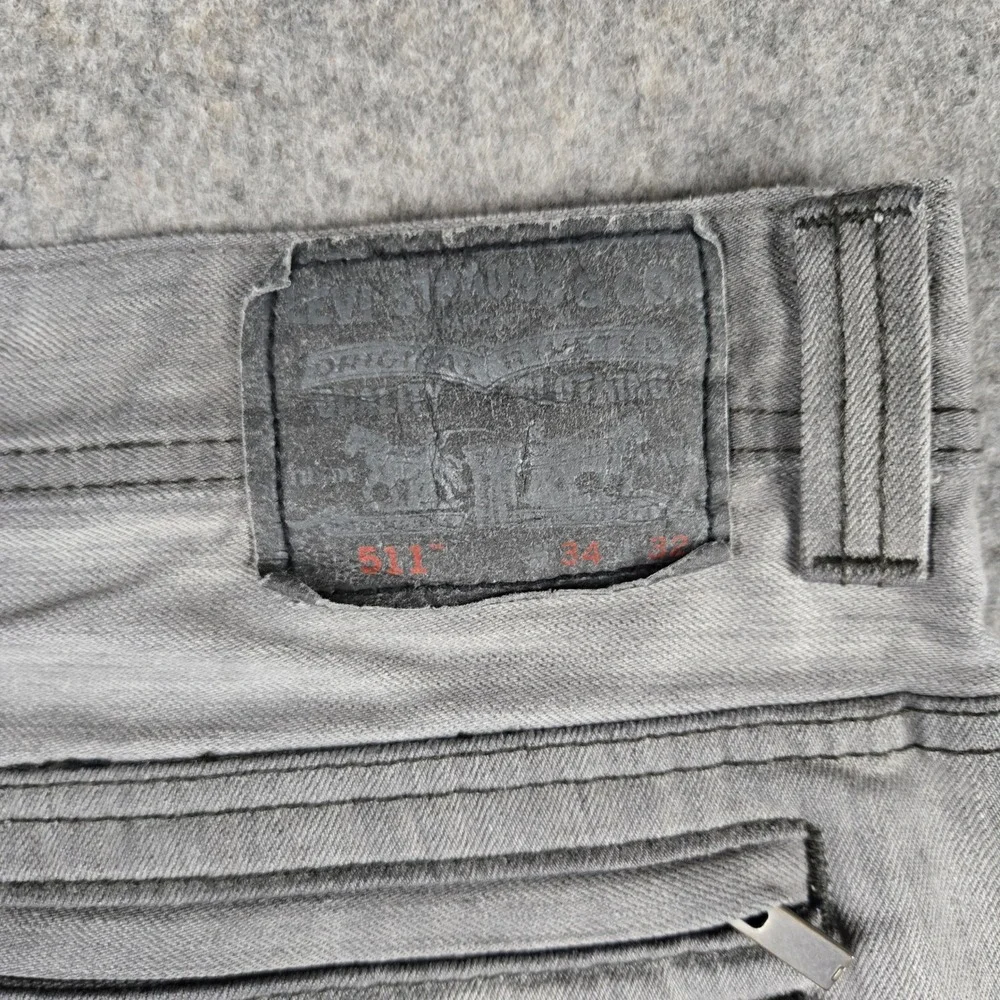 Levis 511 Slim Jeans Mens 34x26 Gray Zipper Back Pockets Grunge Hemmed Y2k